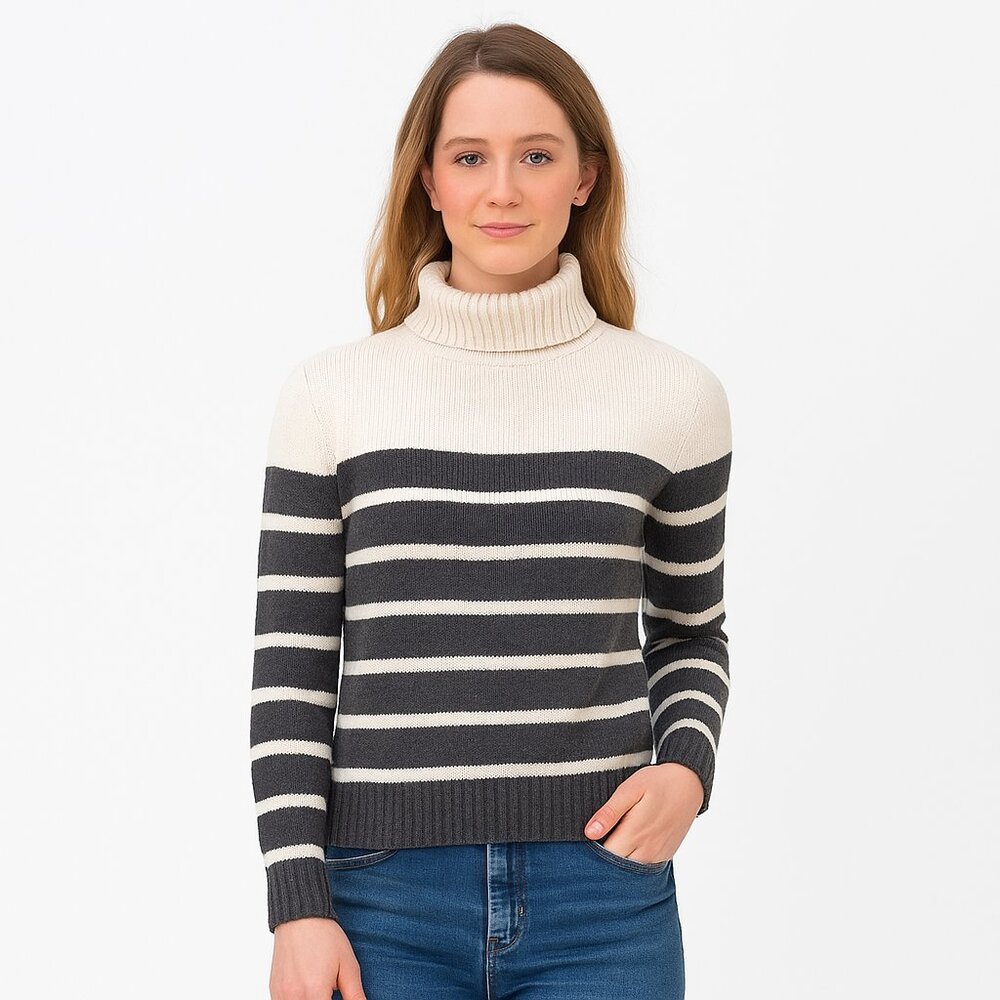 *Pria Grey & White Striped Turtleneck